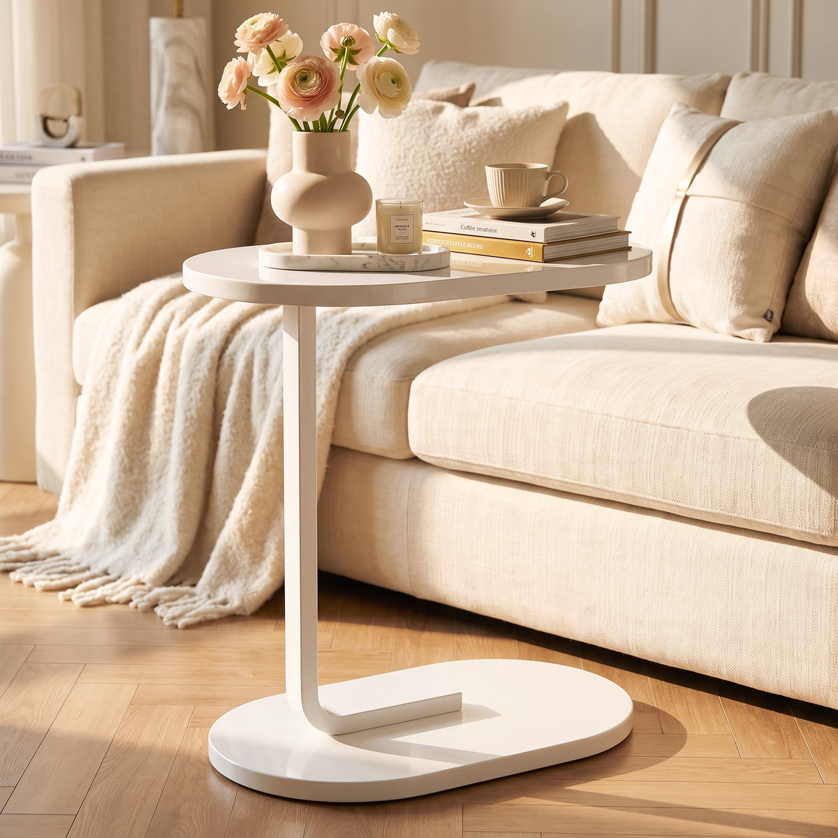 Cogency Sofa Bed Side Table Laptop Desk Accent Coffee Stand (White)