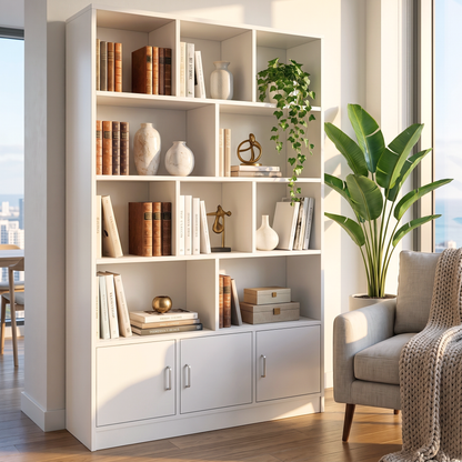 Alpha 10-Shelf 3-Door Wardrobe Cupboard Bookshelf Cabinet (White)