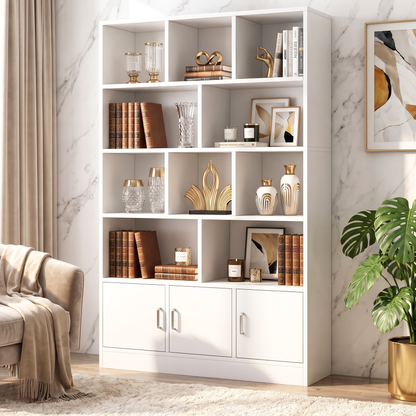 Alpha 10-Shelf 3-Door Wardrobe Cupboard Bookshelf Cabinet (White)