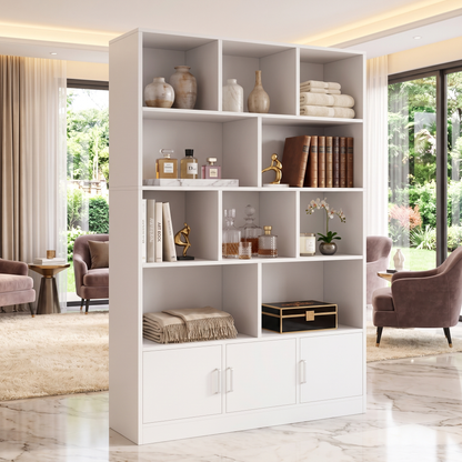 Alpha 10-Shelf 3-Door Wardrobe Cupboard Bookshelf Cabinet (White)