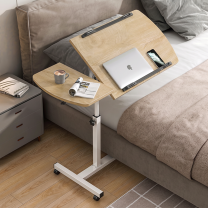 Motif 2-in-1 Adjustable Portable Sofa Bed Side Table Laptop Desk with Wheels (Coastal Oak)