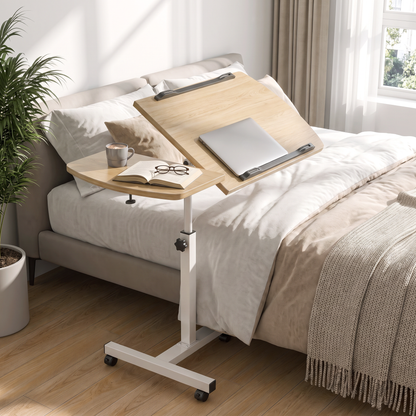 Motif 2-in-1 Adjustable Portable Sofa Bed Side Table Laptop Desk with Wheels (Coastal Oak)