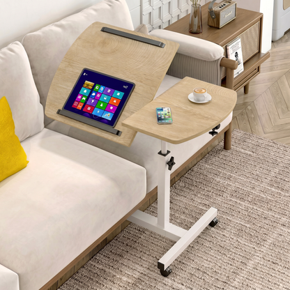Motif 2-in-1 Adjustable Portable Sofa Bed Side Table Laptop Desk with Wheels (Coastal Oak)