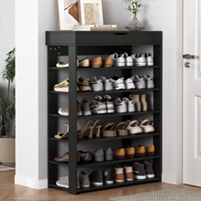 Fiesta 7 Tier Extra Spacious Wooden Shoe Rack Organizer Shelf Cabinet (Black)
