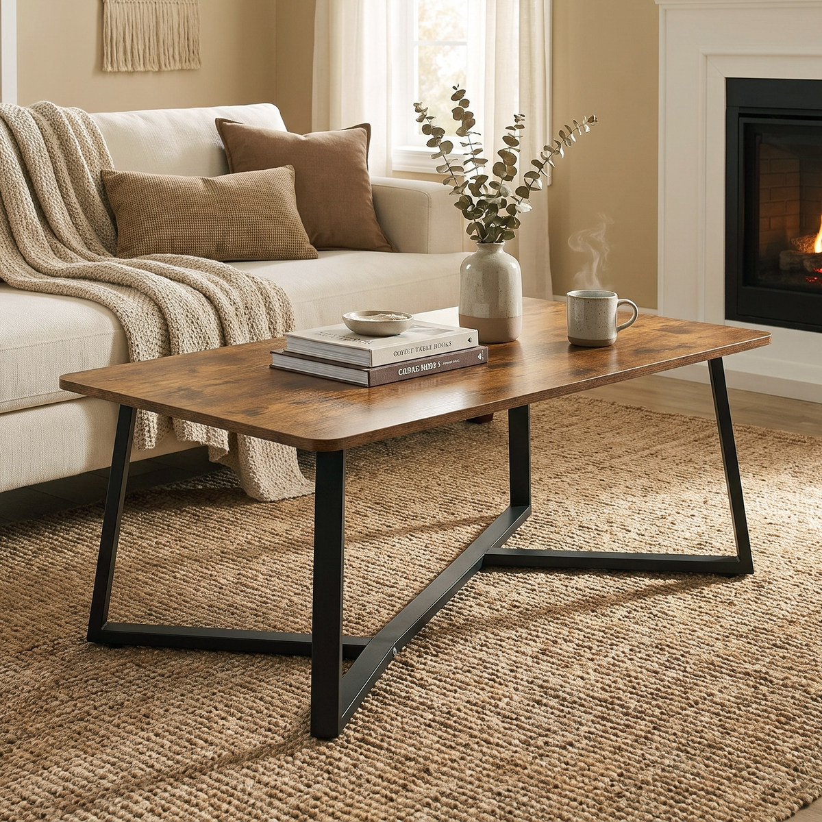 Soho Rustic Wood and Metal Coffee Table