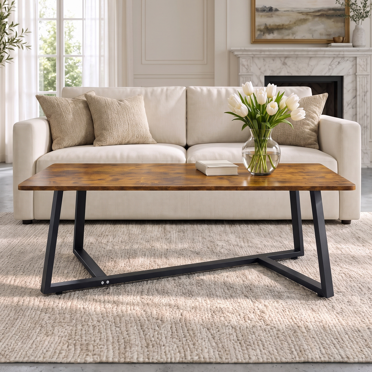 Soho Rustic Wood and Metal Coffee Table