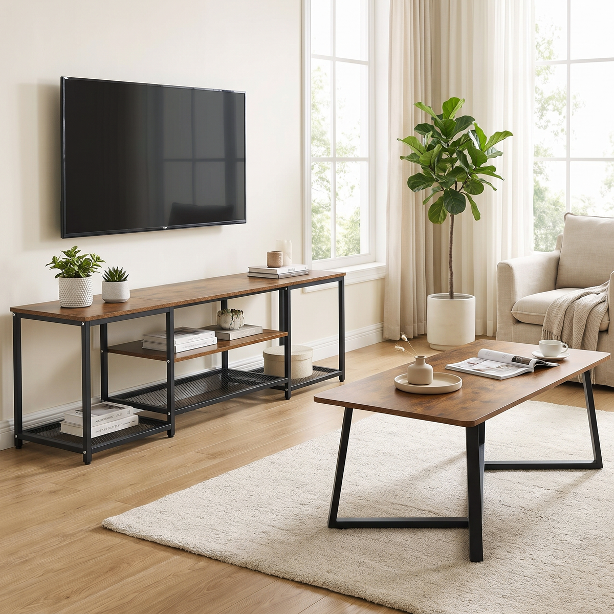 2-Piece Soho Rustic TV Cabinet & Coffee Table Living Room Set