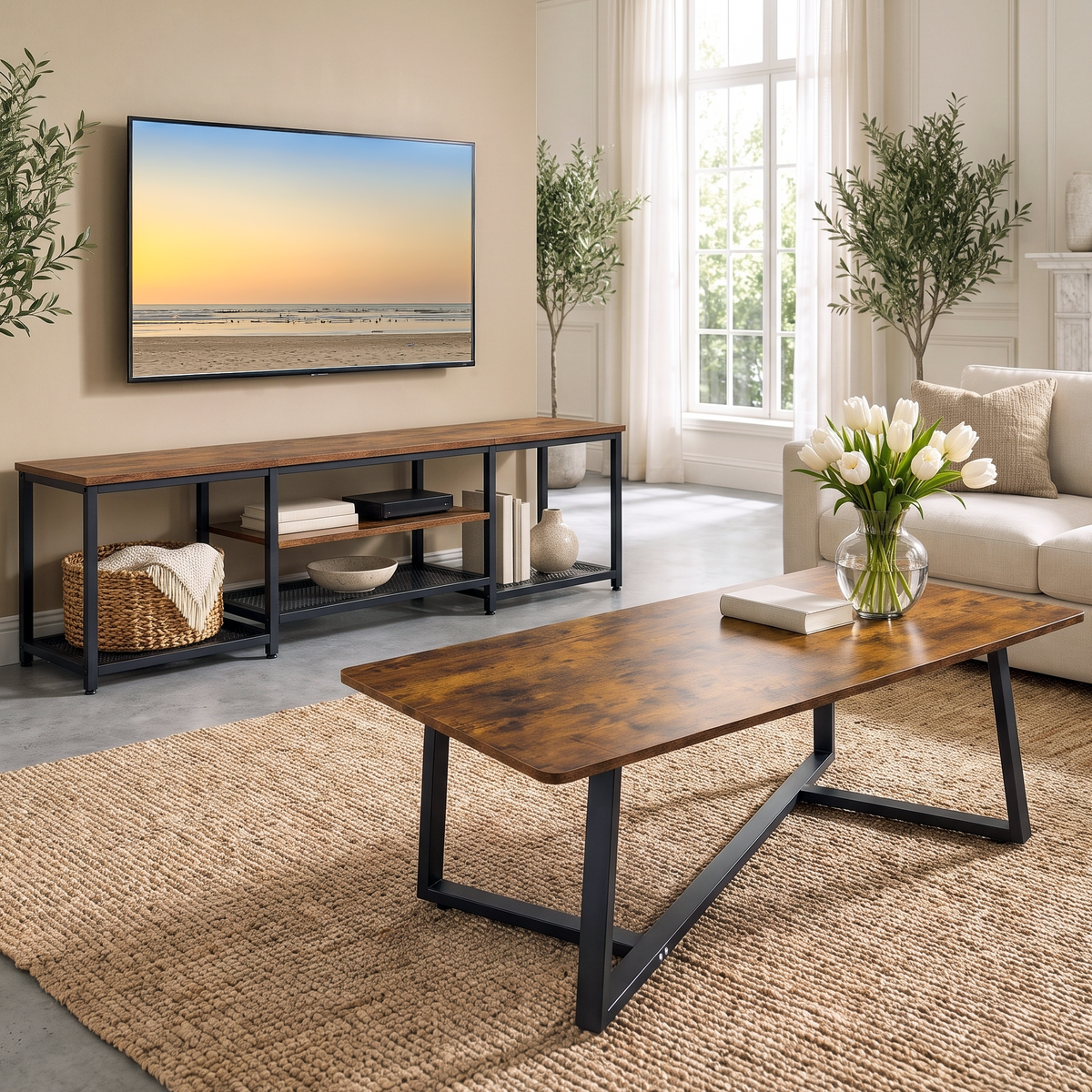 Soho Rustic Wood and Metal Coffee Table