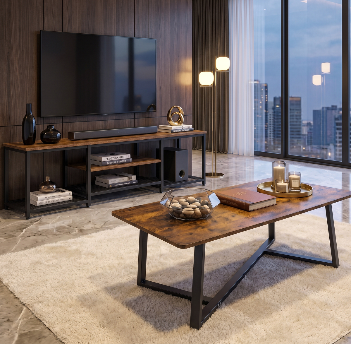2-Piece Soho Rustic TV Cabinet & Coffee Table Living Room Set