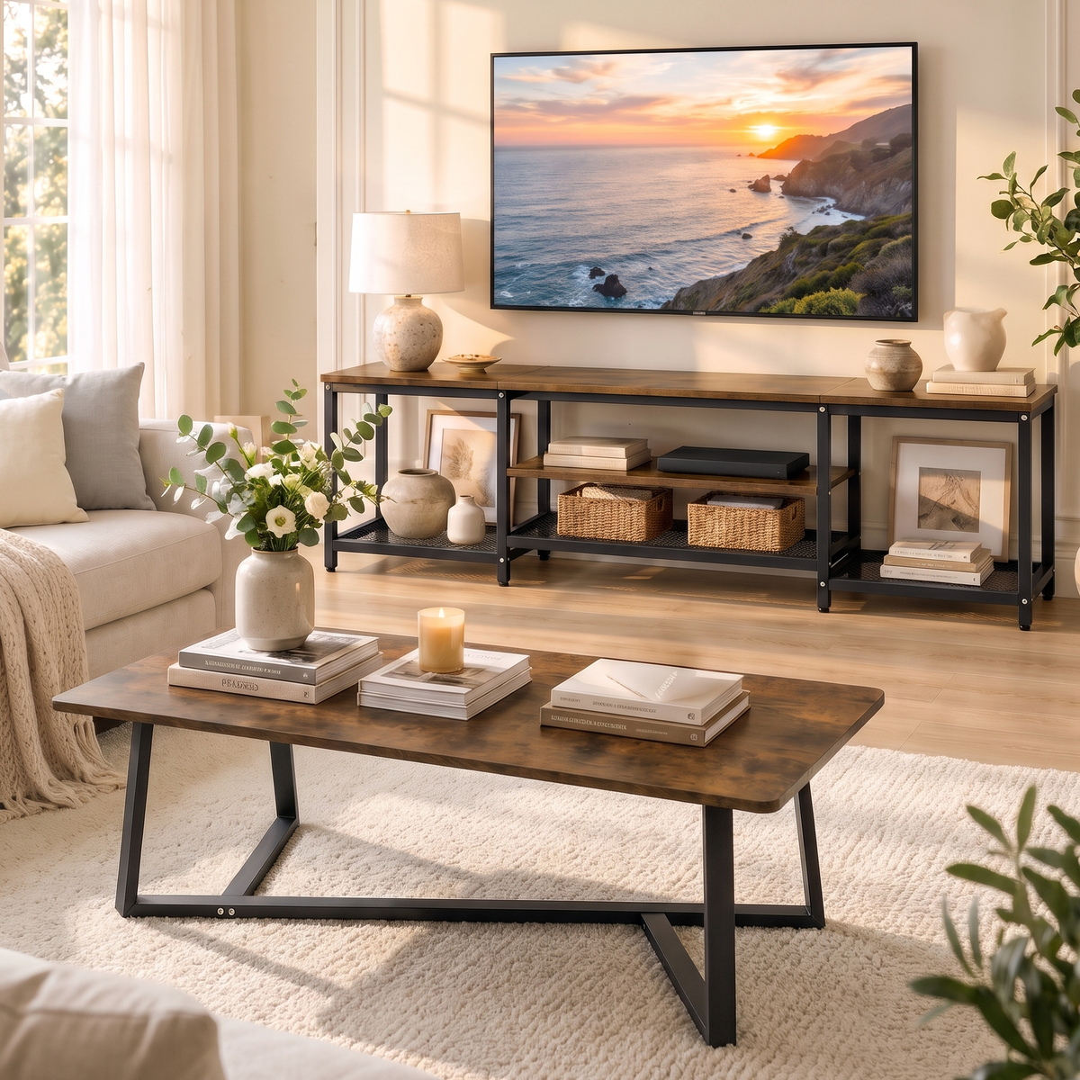 2-Piece Soho Rustic TV Cabinet & Coffee Table Living Room Set