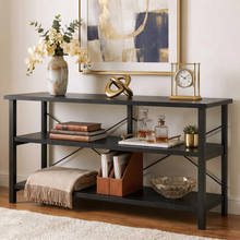 Serenity Industrial Console Table Bookcase TV Stand Storage Shelf Unit (Black)