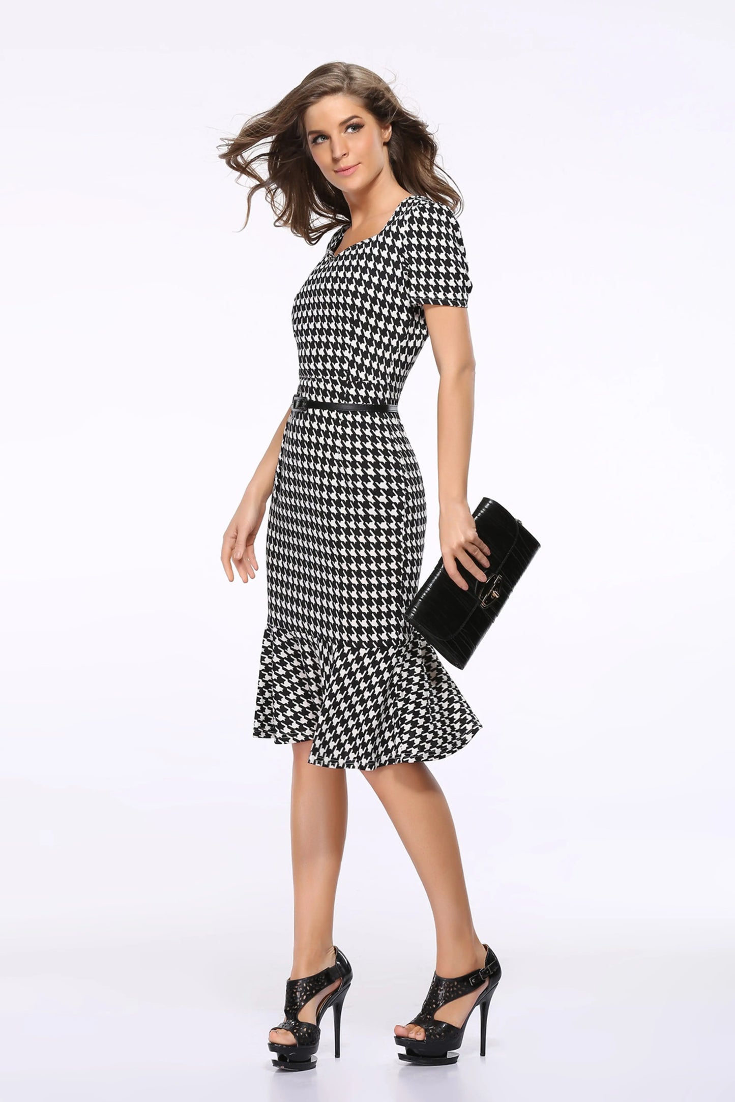 Status Office Patterned Dress with Belt