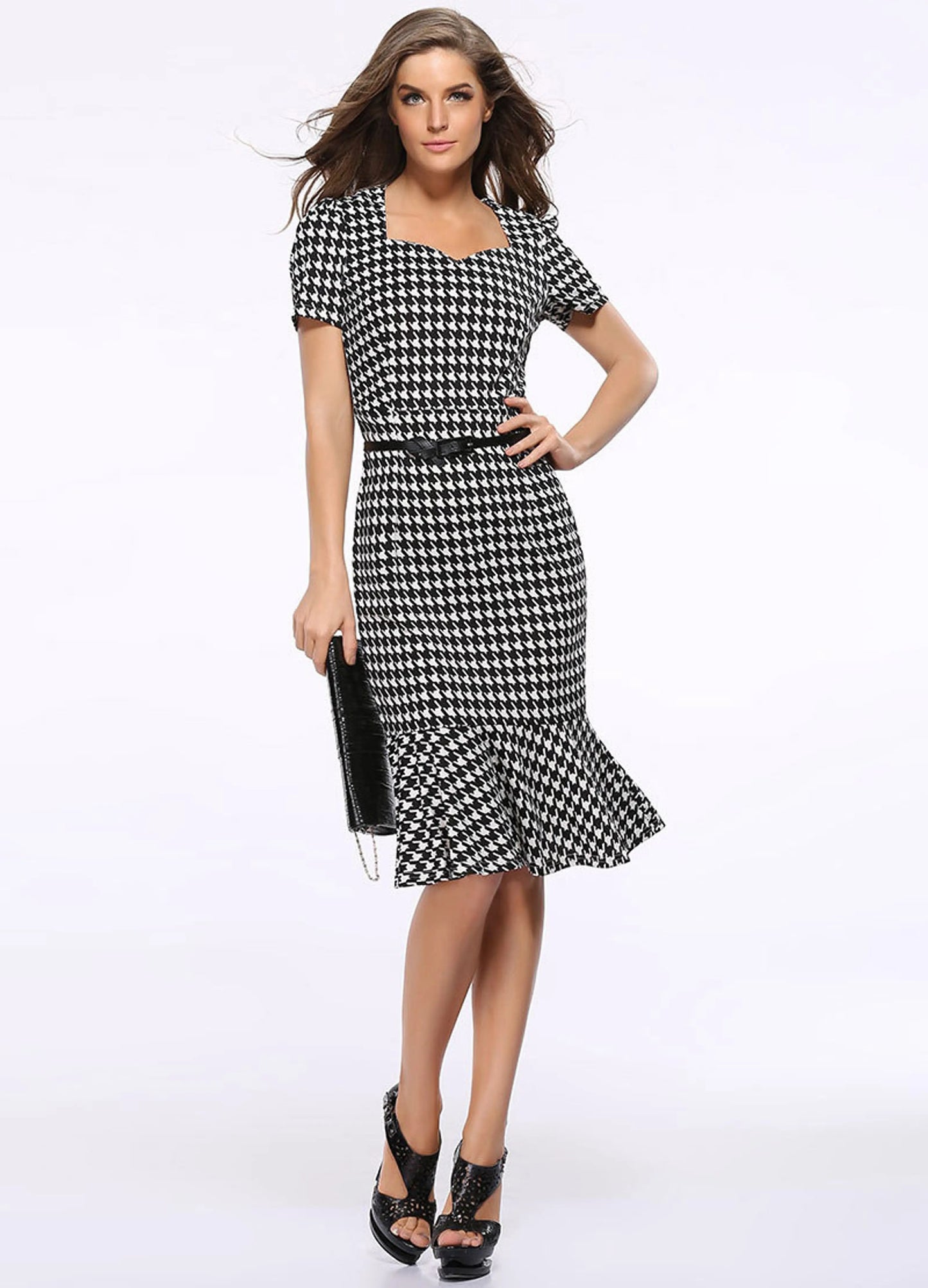 Status Office Patterned Dress with Belt