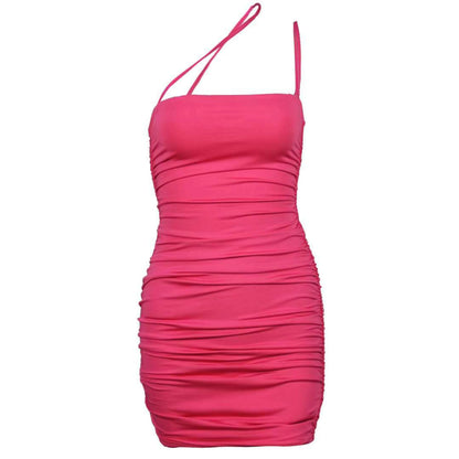 Stunning Ruched Mini Party Dress (Neon Pink)