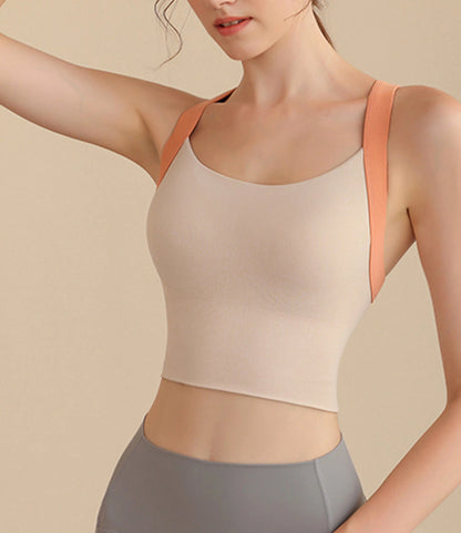 Two-tone Fitness Top Yoga Sports Padded Bra Tank (Nude)