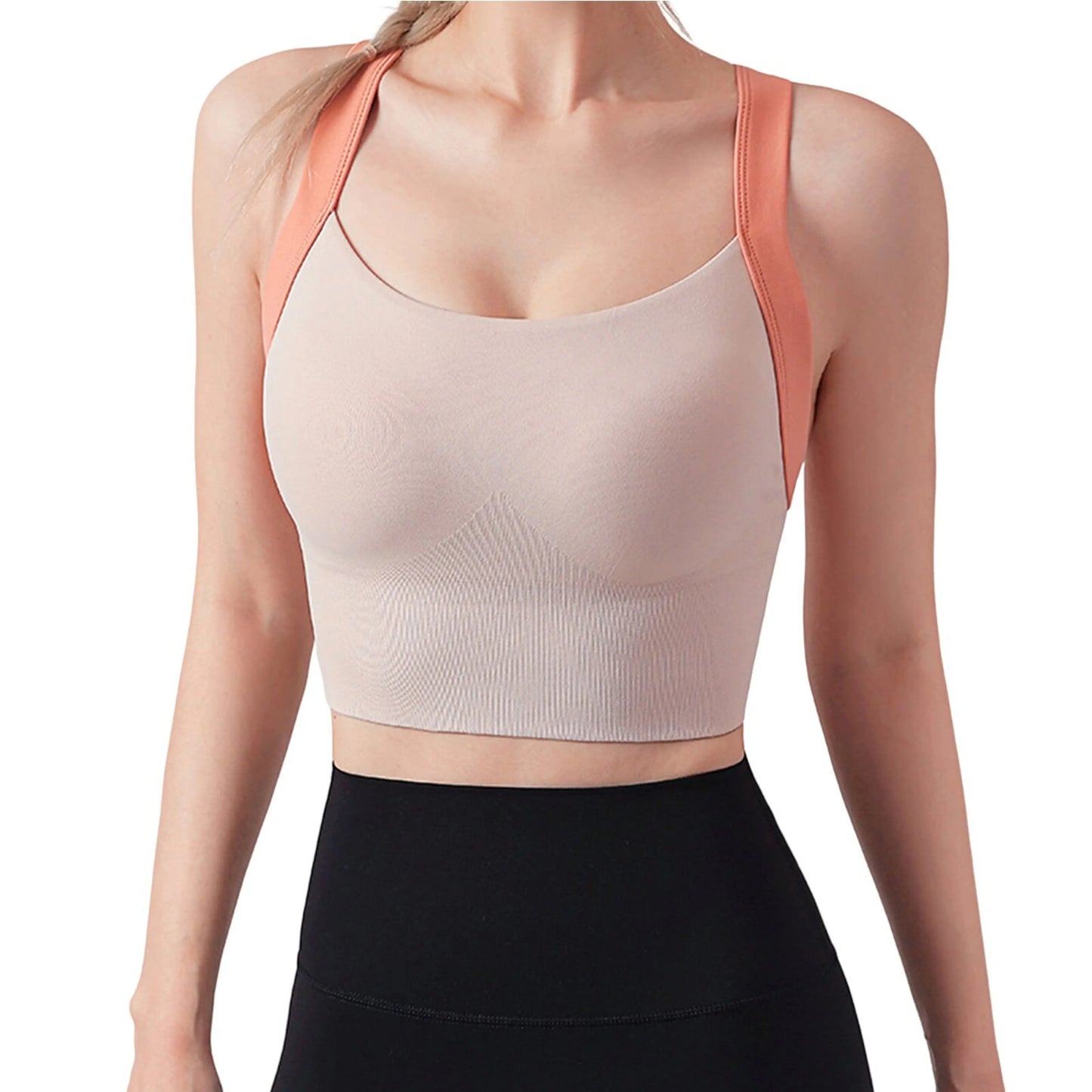 Two-tone Fitness Top Yoga Sports Padded Bra Tank (Nude)