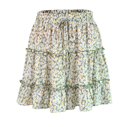 Darling Ladies Floral Frill Trim Skirt (Green)