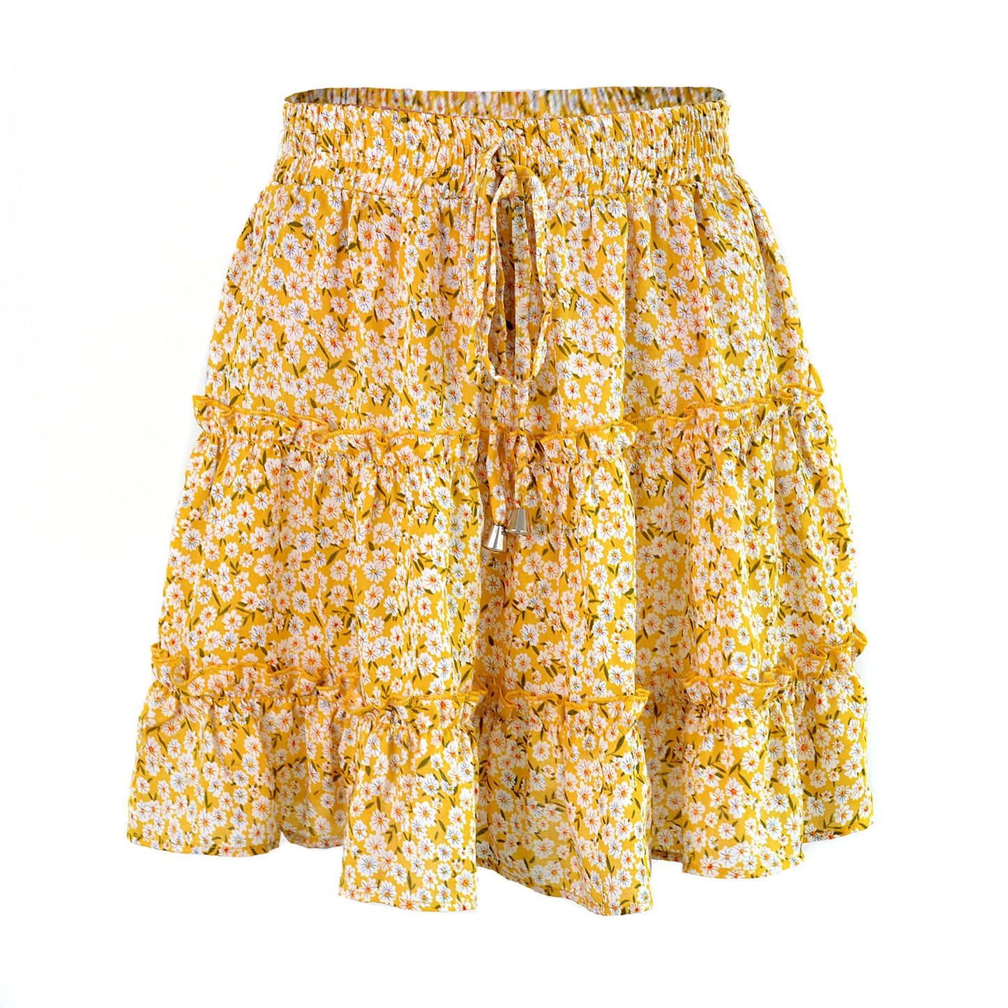 Darling Ladies Floral Frill Trim Skirt (Yellow)