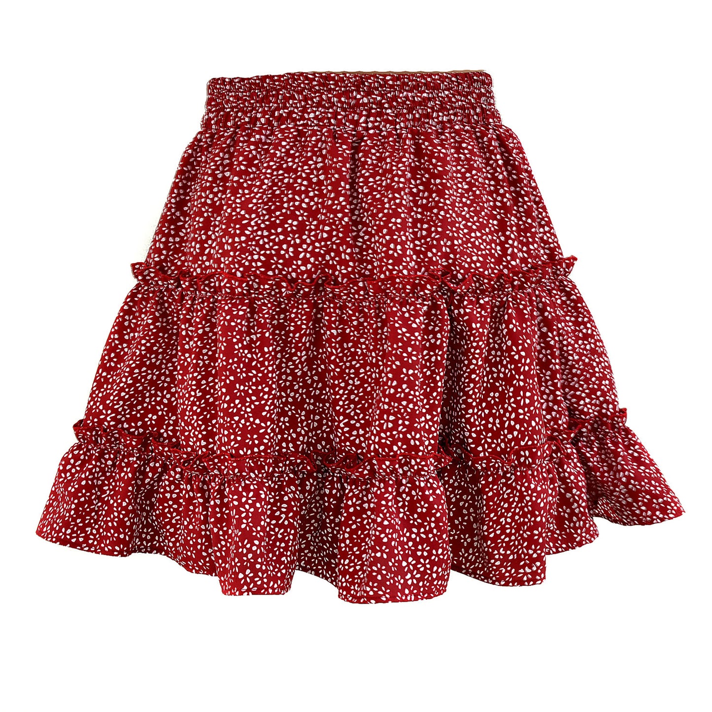 Darling Ladies Floral Frill Trim Skirt (Red)