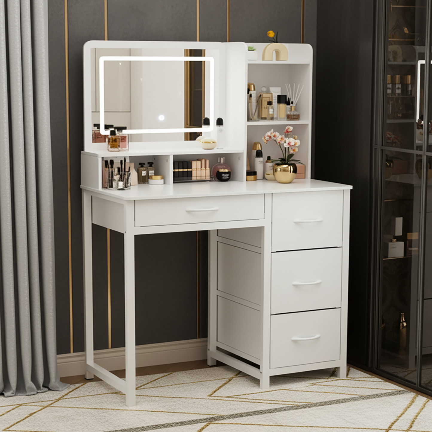 Deluxe LED Mirror Dresser Vanity Dressing Table Desk with Drawers White