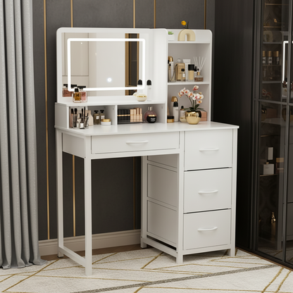Deluxe LED Mirror Dresser Vanity Dressing Table Desk with Drawers White