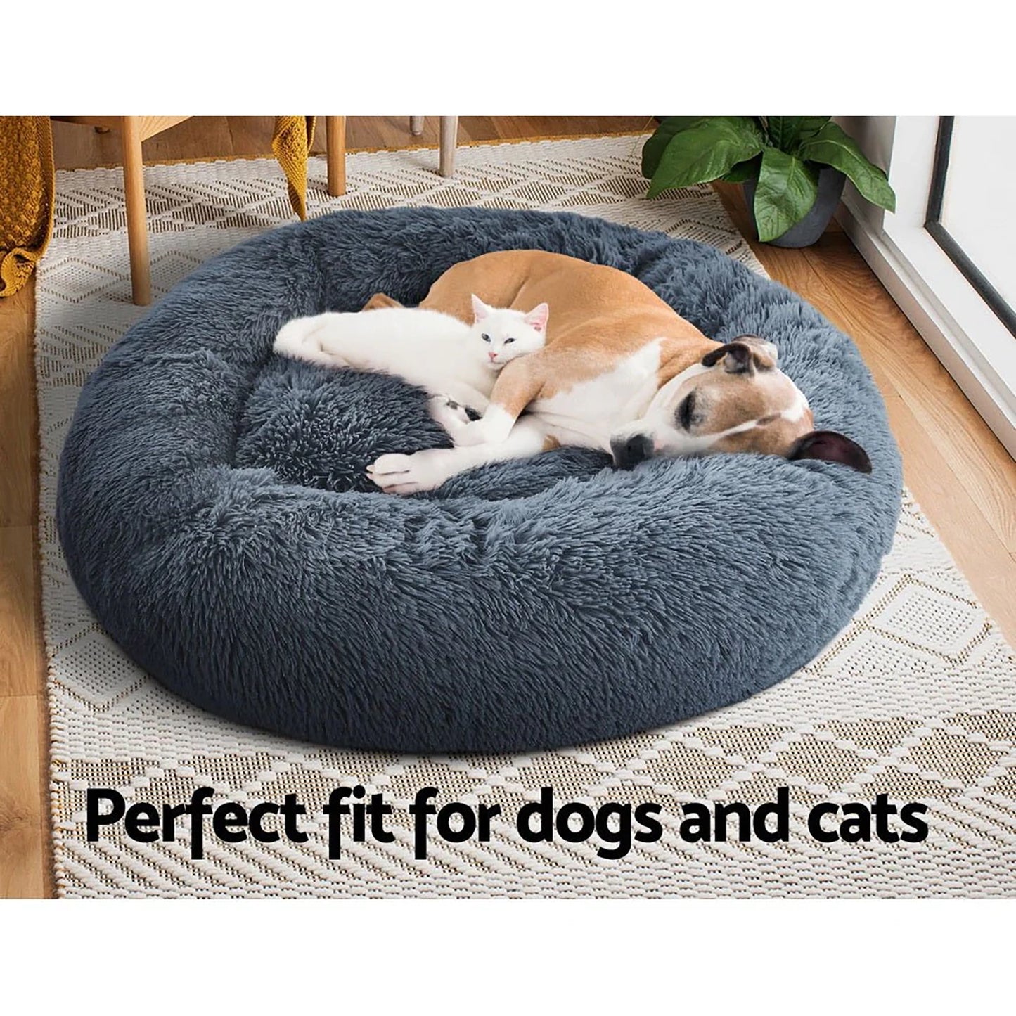 Cozy Plush Soft Fluffy Pet Bed Dog Cat Bed (Dark Grey, 60cm)