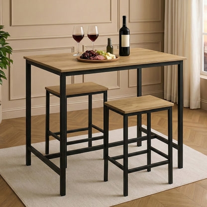 3 Piece Grandeur Premium Wood & Steel Bar Table and Stools Dinning Set (Rustic Oak)