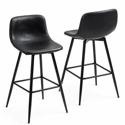2 x Enliven Designer Faux Leather Bar Stools (Black - Set of 2)