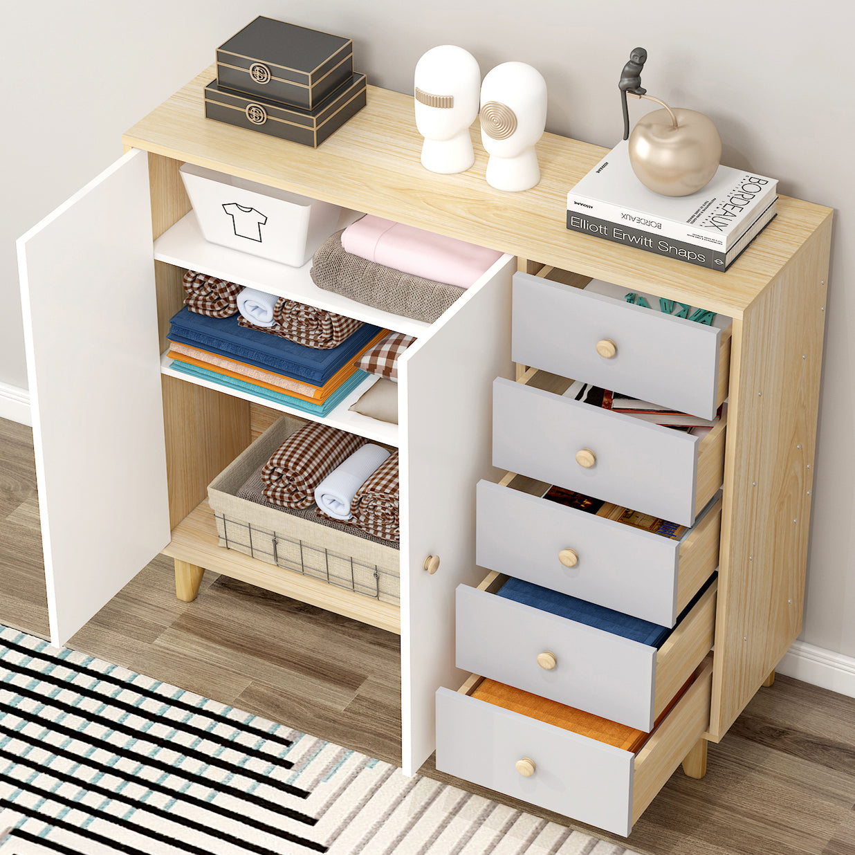 Deluxe Large Unity Chest of Drawers and Cabinet (White)