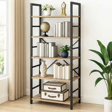 5 Tier Multifunction Heavy Duty Bookcase Wood & Steel Storage Shelf Organizer (Coastal Oak)