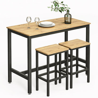 3 Piece Grandeur Premium Wood & Steel Bar Table and Stools Dinning Set (Rustic Oak)