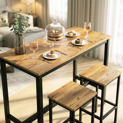 3 Piece Grandeur Premium Wood & Steel Bar Table and Stools Dinning Set (Rustic Oak)