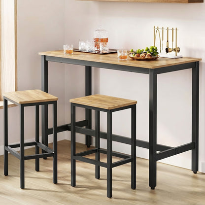 3 Piece Grandeur Premium Wood & Steel Bar Table and Stools Dinning Set (Rustic Oak)