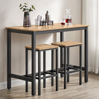 3 Piece Grandeur Premium Wood & Steel Bar Table and Stools Dinning Set (Rustic Oak)