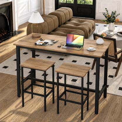3 Piece Grandeur Premium Wood & Steel Bar Table and Stools Dinning Set (Rustic Oak)