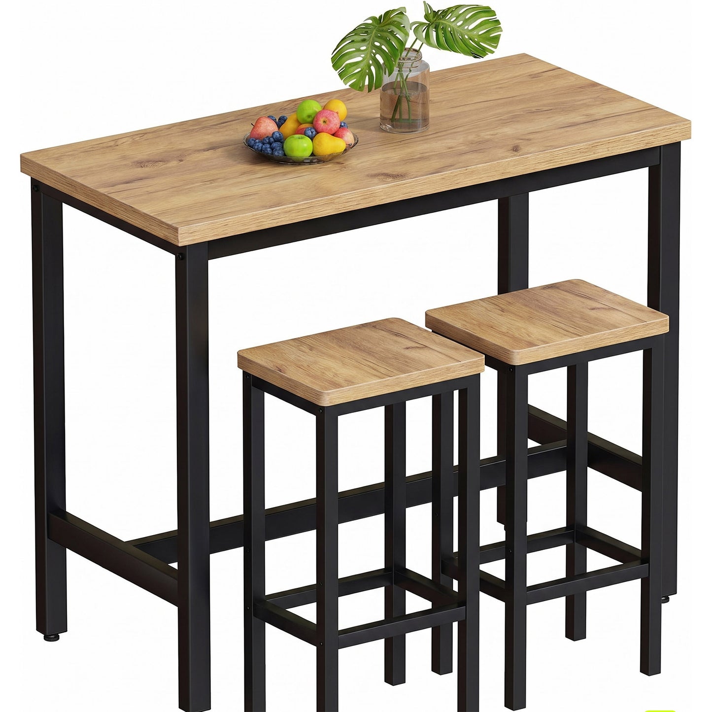 3 Piece Grandeur Premium Wood & Steel Bar Table and Stools Dinning Set (Rustic Oak)