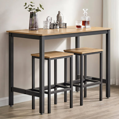 3 Piece Grandeur Premium Wood & Steel Bar Table and Stools Dinning Set (Rustic Oak)