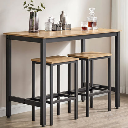 3 Piece Grandeur Premium Wood & Steel Bar Table and Stools Dinning Set (Rustic Oak)