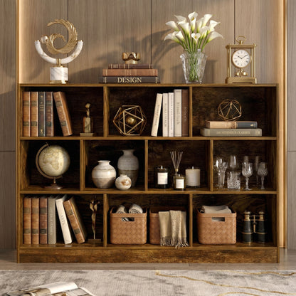 9 Shelving Insight Bookshelf Display Cabinet Bookcase Shelf Organiser (Rustic Wood)