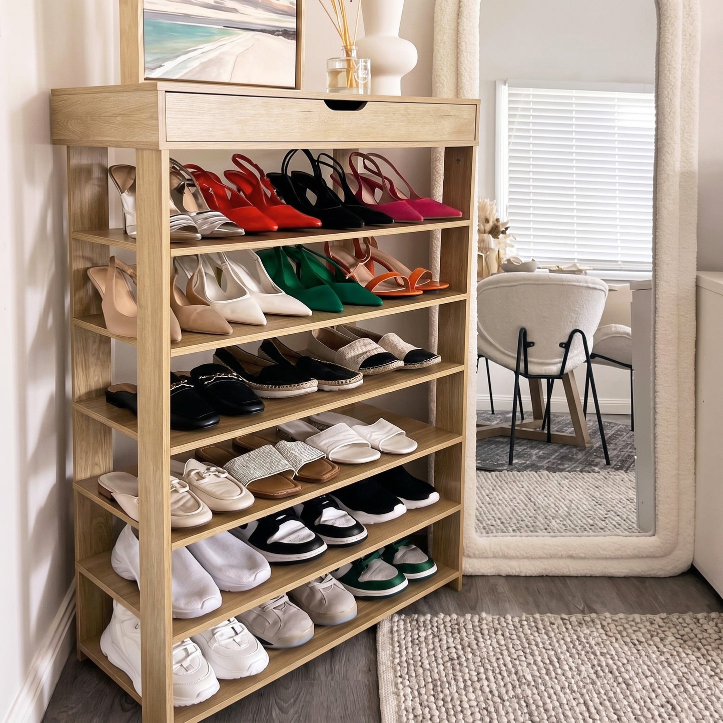 Fiesta 7 Tier Extra Spacious Wooden Shoe Rack Organizer Shelf Cabinet (Natural Oak)