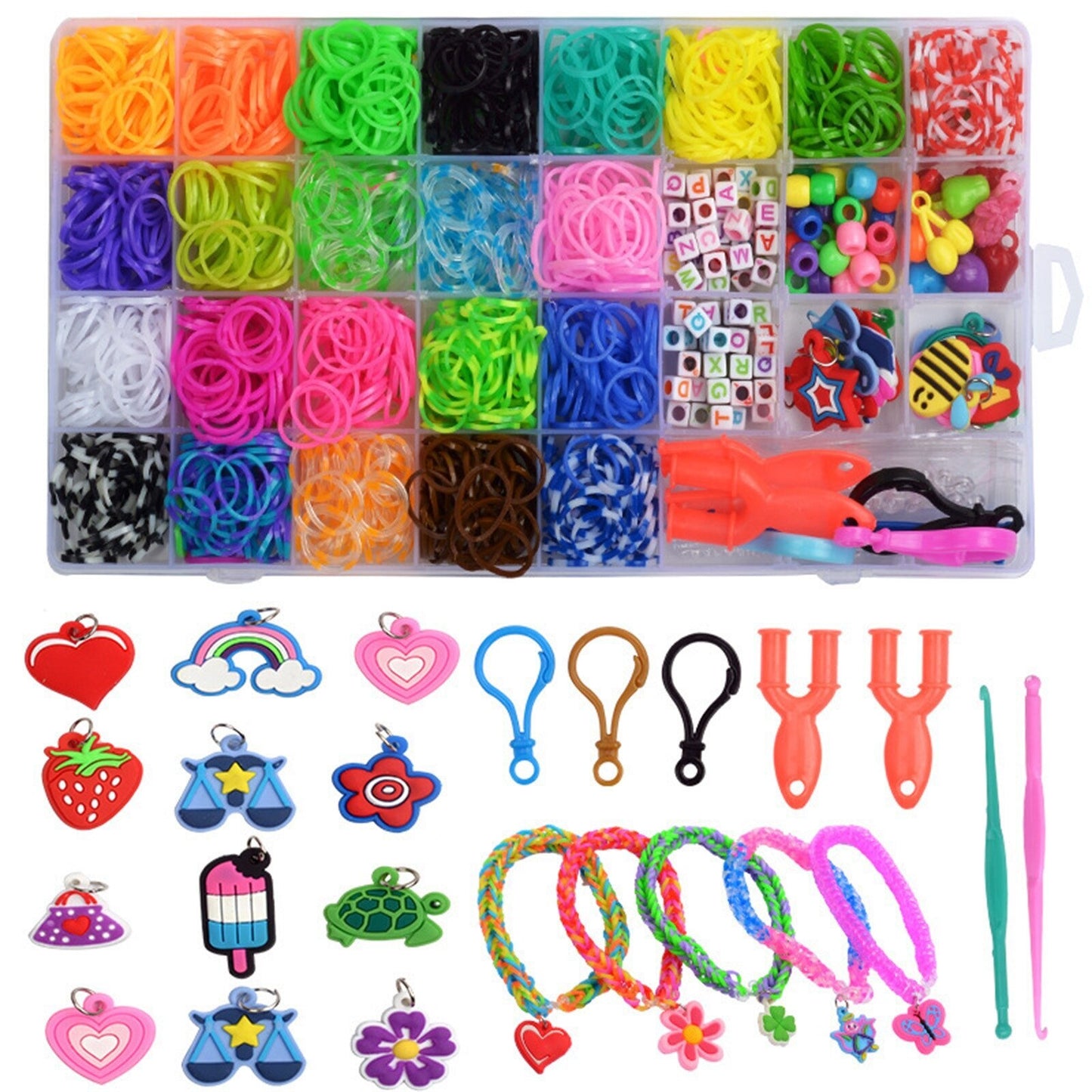 1500 PC Rainbow Loom Rubber Bands and 32-Grid Accessories Kit DIY Crafts