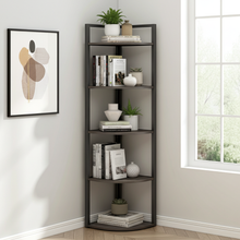 Optima 5 Tier Wood & Steel Corner Shelf Organizer Unit (Rustic Grey)