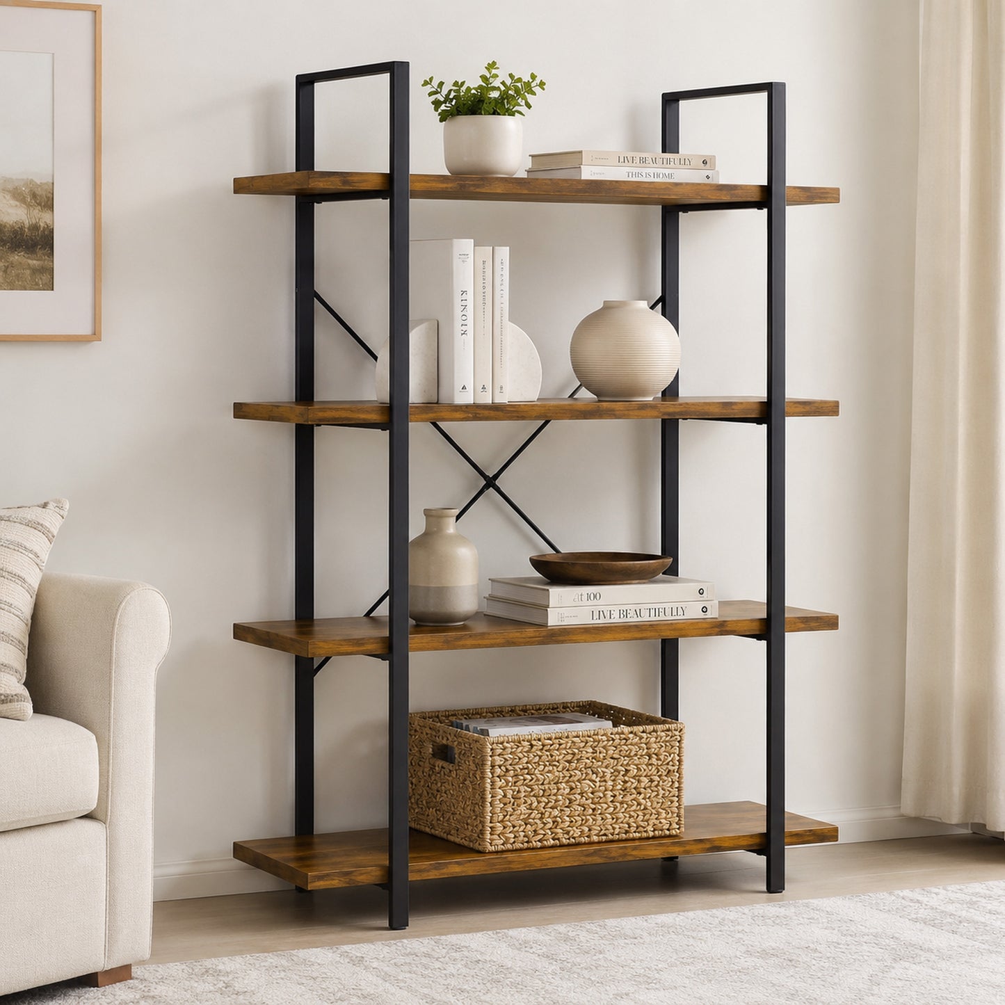 Envision Rustic 4-Tier Bookcase Storage Shelf Organizer