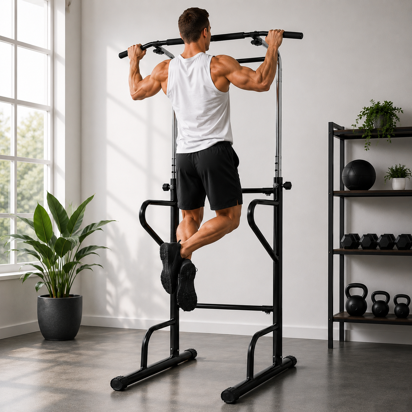 Power Tower Adjustable Pull Up Bar Dip Station Home Gym Fitness