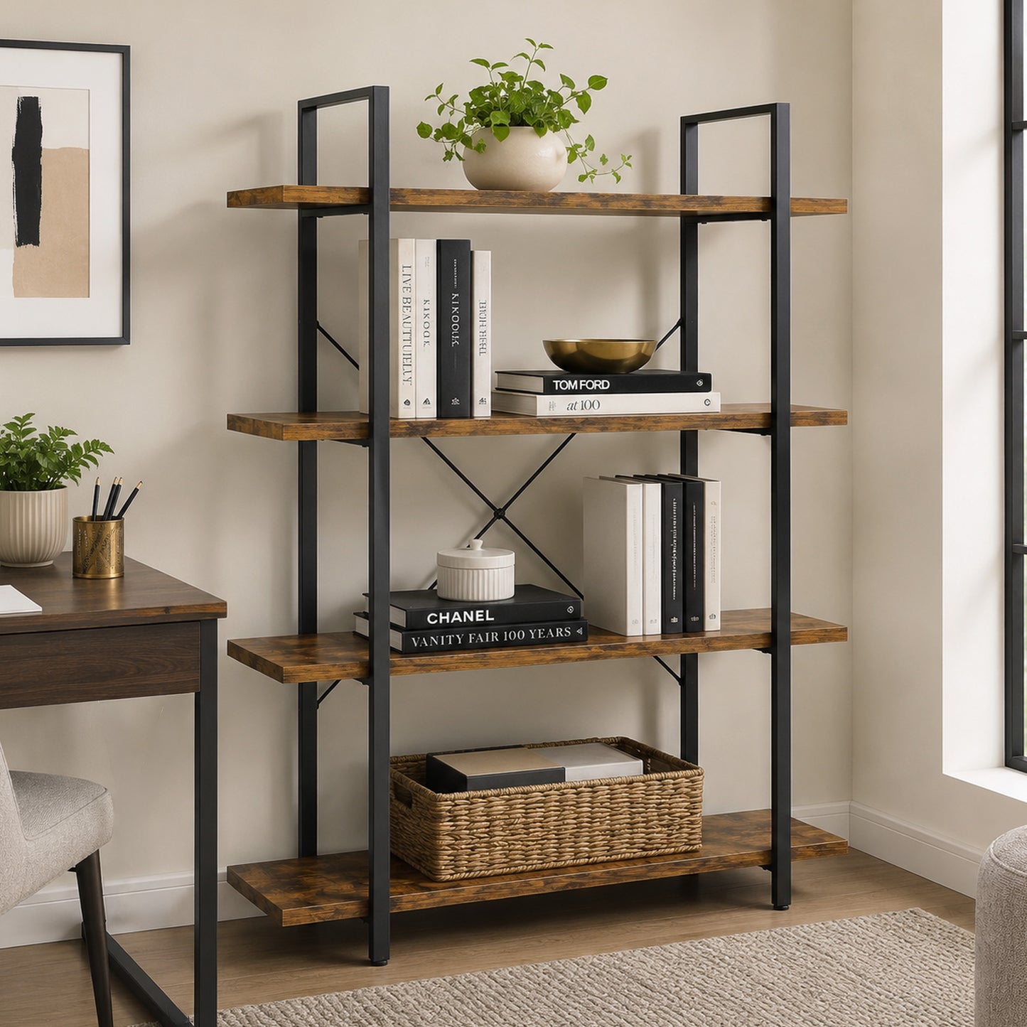 Envision Rustic 4-Tier Bookcase Storage Shelf Organizer