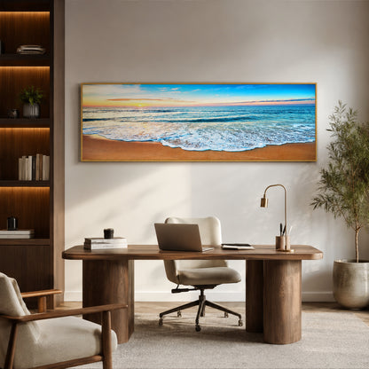 Beach Painting Framed Long Canvas Wall Art - 100cm x 30cm