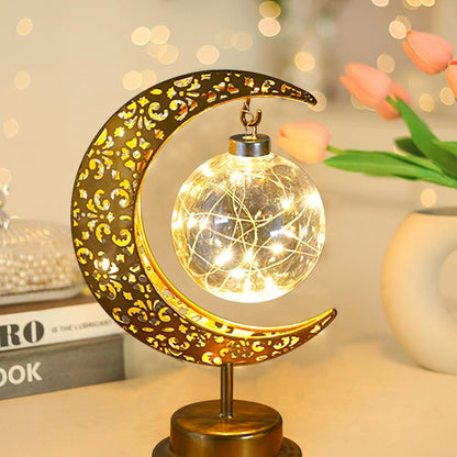 Golden Crescent Moon Globe Decorative LED Table Lamp Night Light