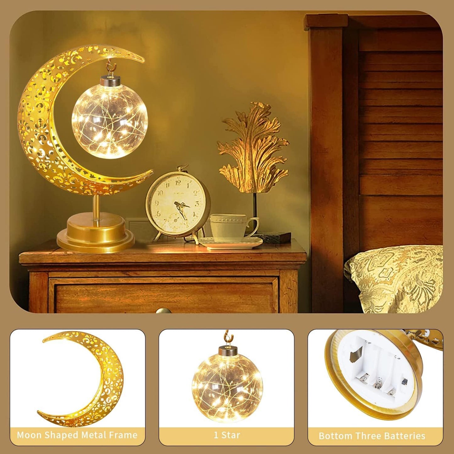 Golden Crescent Moon Globe Decorative LED Table Lamp Night Light