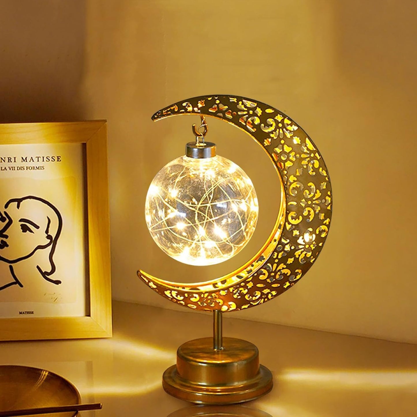 Golden Crescent Moon Globe Decorative LED Table Lamp Night Light