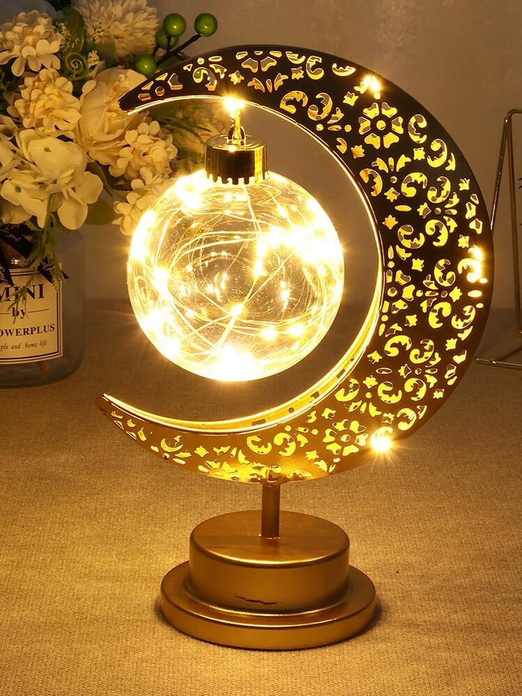 Golden Crescent Moon Globe Decorative LED Table Lamp Night Light